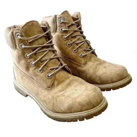 Timberland Boots 6” Premium Lace Up LTD ED Paisley Print Tan Brown Size 9 - Picture 2 of 16